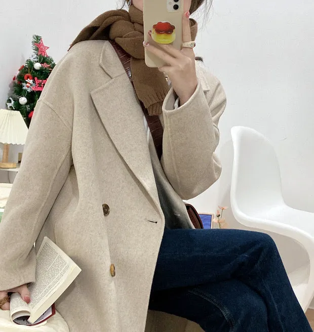 100% Double-Faced Virgin Wool Long Double-Breasted Cocoon Coat 🐏