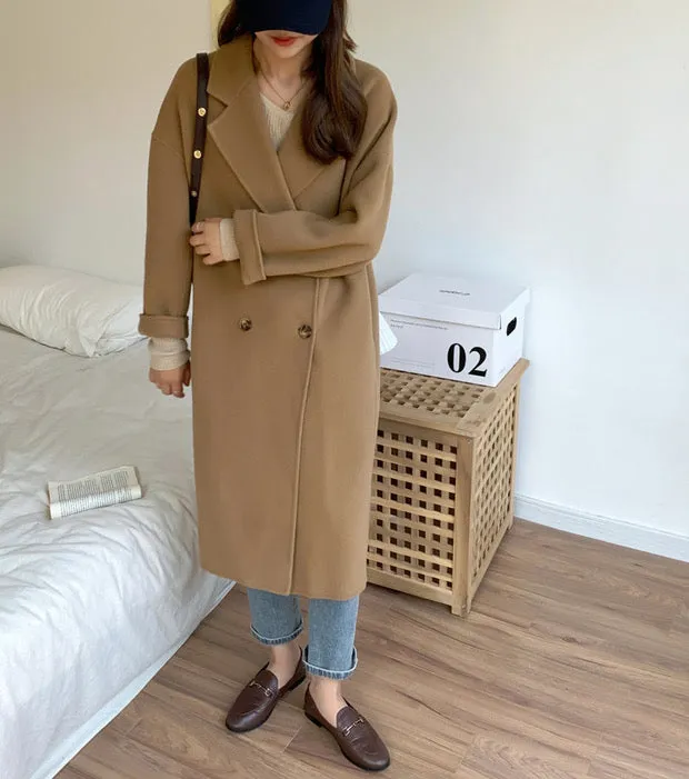 100% Double-Faced Virgin Wool Long Double-Breasted Cocoon Coat 🐏