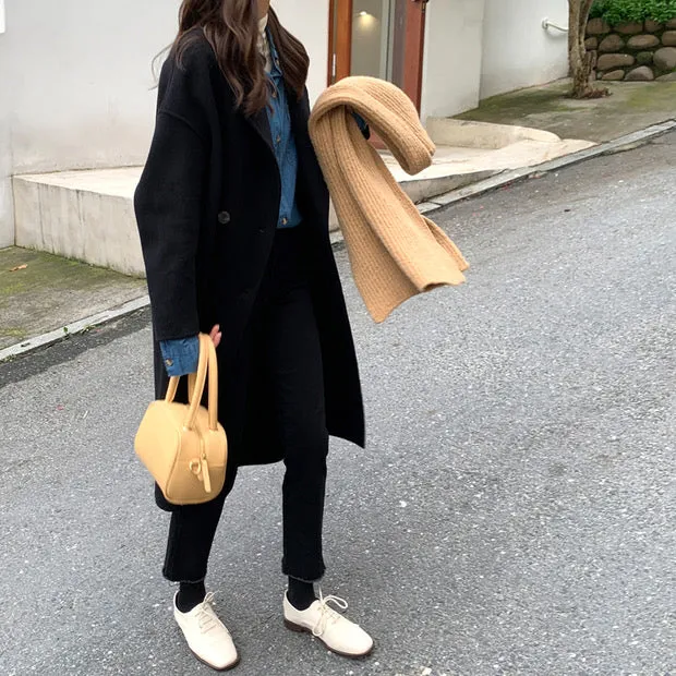 100% Double-Faced Virgin Wool Long Double-Breasted Cocoon Coat 🐏