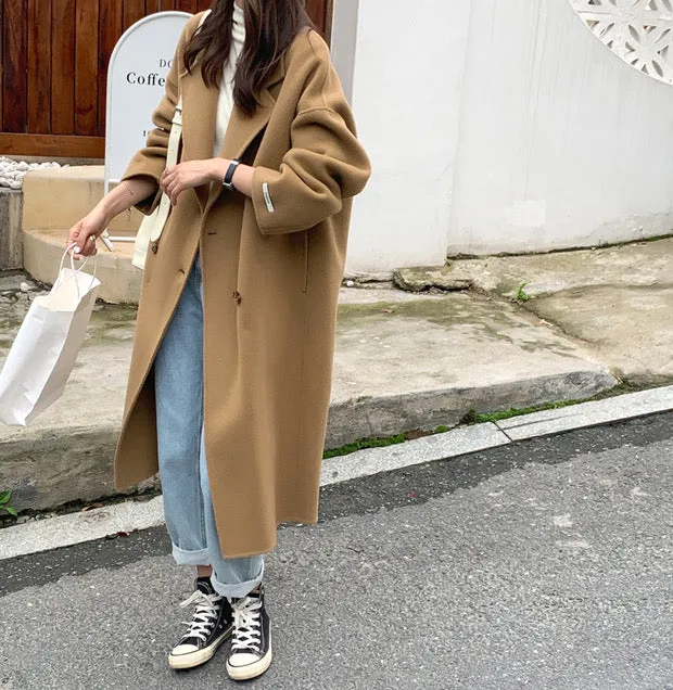 100% Double-Faced Virgin Wool Long Double-Breasted Cocoon Coat 🐏