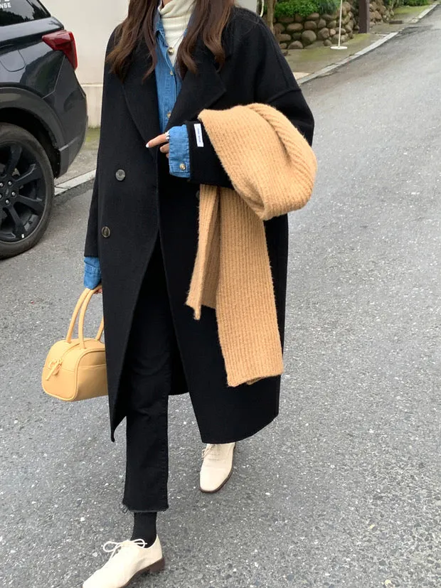 100% Double-Faced Virgin Wool Long Double-Breasted Cocoon Coat 🐏