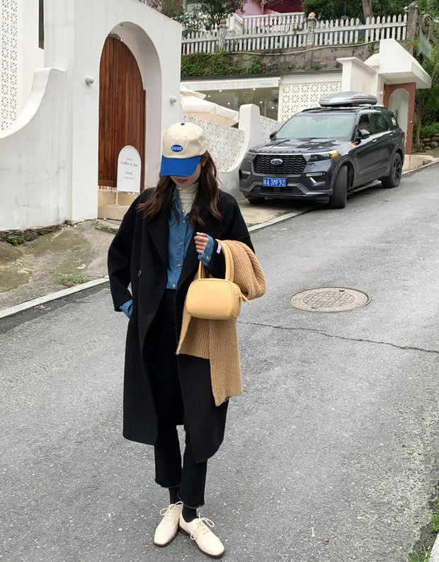 100% Double-Faced Virgin Wool Long Double-Breasted Cocoon Coat 🐏