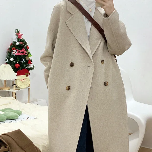 100% Double-Faced Virgin Wool Long Double-Breasted Cocoon Coat 🐏