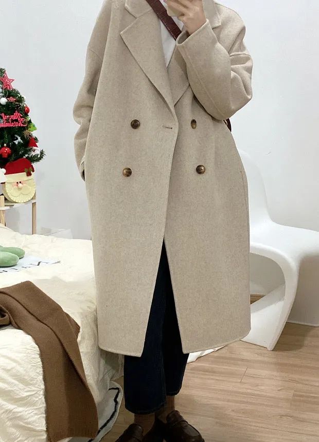100% Double-Faced Virgin Wool Long Double-Breasted Cocoon Coat 🐏
