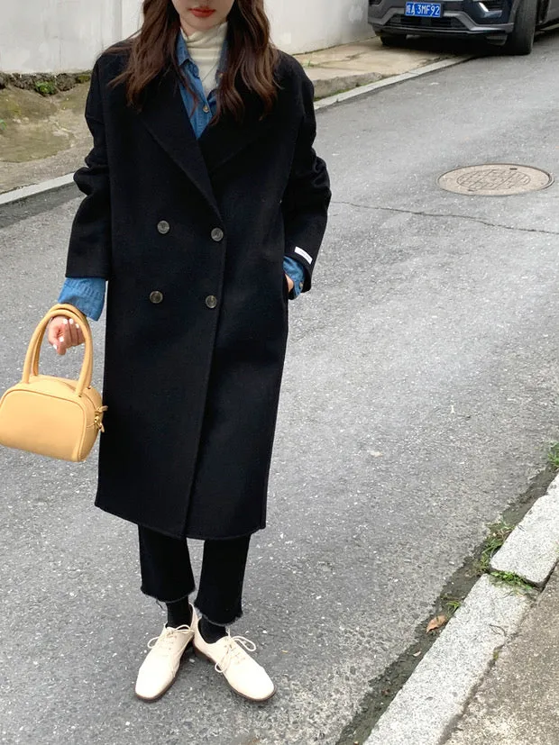 100% Double-Faced Virgin Wool Long Double-Breasted Cocoon Coat 🐏