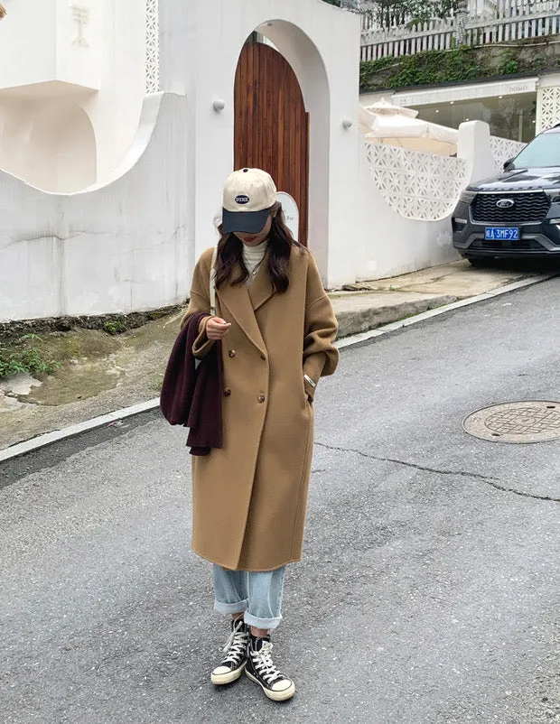 100% Double-Faced Virgin Wool Long Double-Breasted Cocoon Coat 🐏