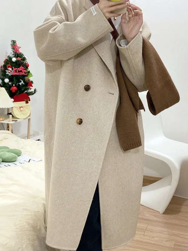 100% Double-Faced Virgin Wool Long Double-Breasted Cocoon Coat 🐏