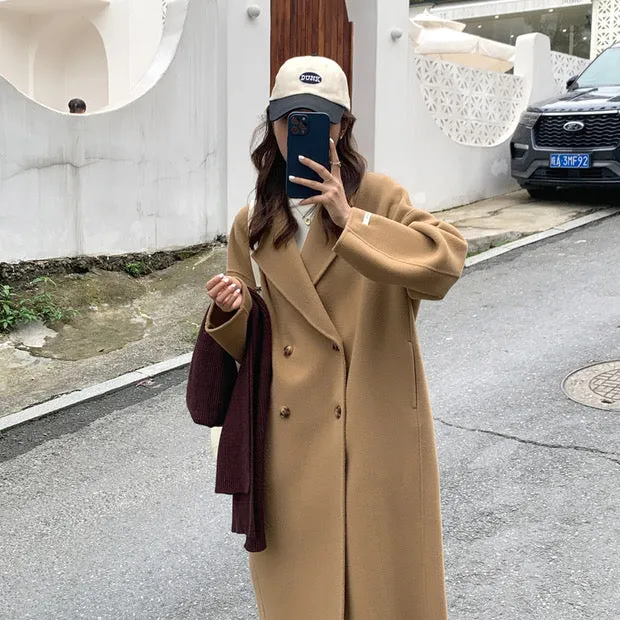 100% Double-Faced Virgin Wool Long Double-Breasted Cocoon Coat 🐏