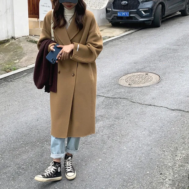 100% Double-Faced Virgin Wool Long Double-Breasted Cocoon Coat 🐏