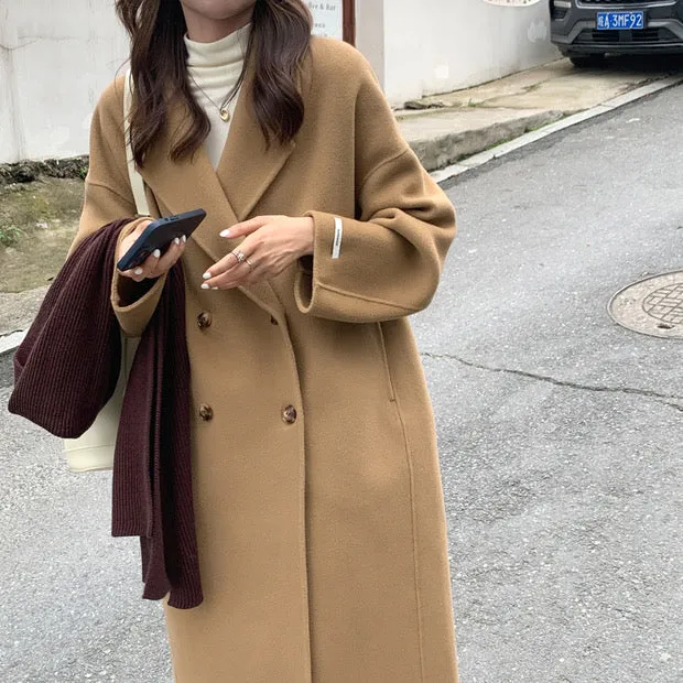 100% Double-Faced Virgin Wool Long Double-Breasted Cocoon Coat 🐏