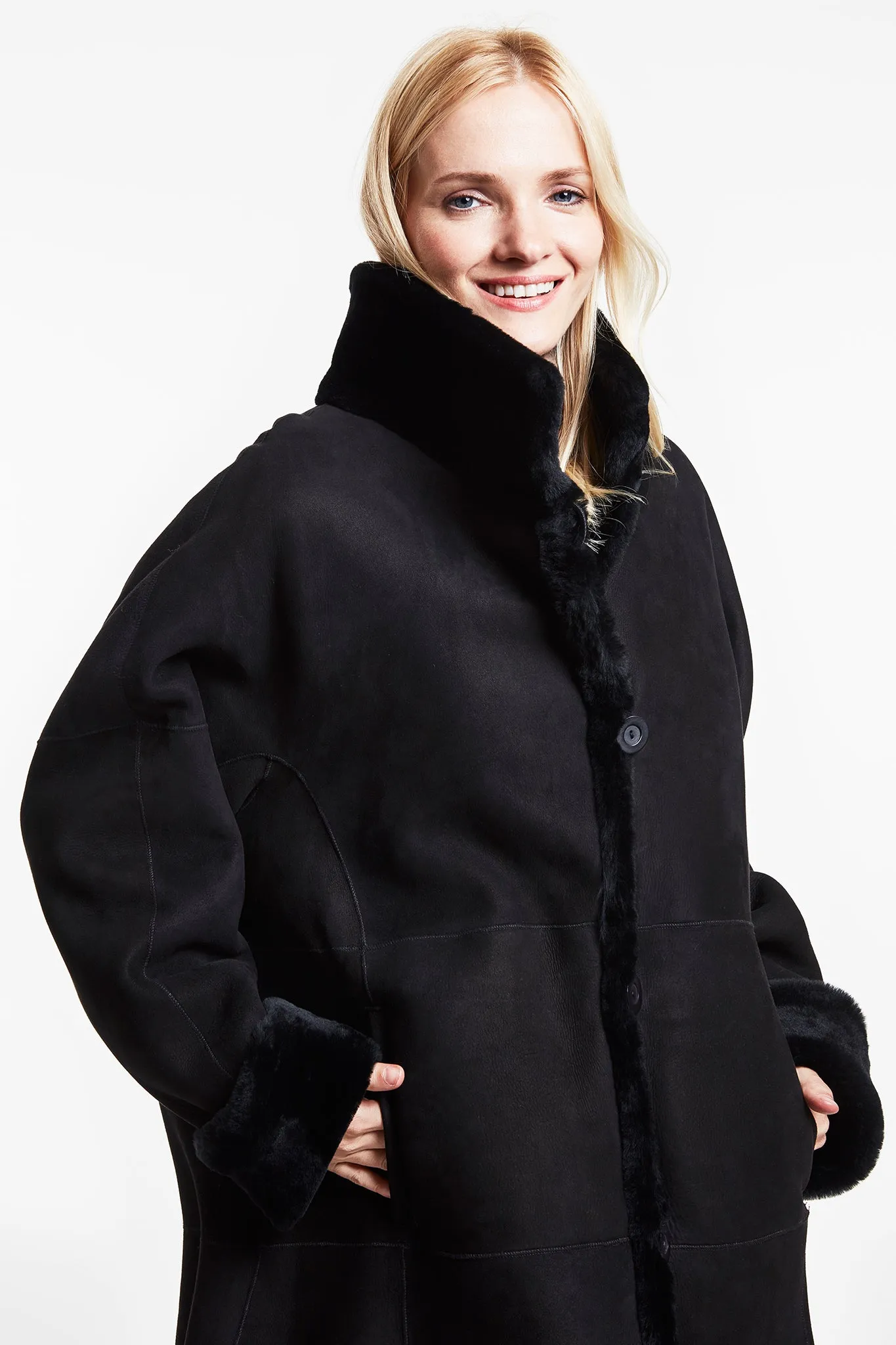 #1125 Shearling Walking Coat with drop shoulders