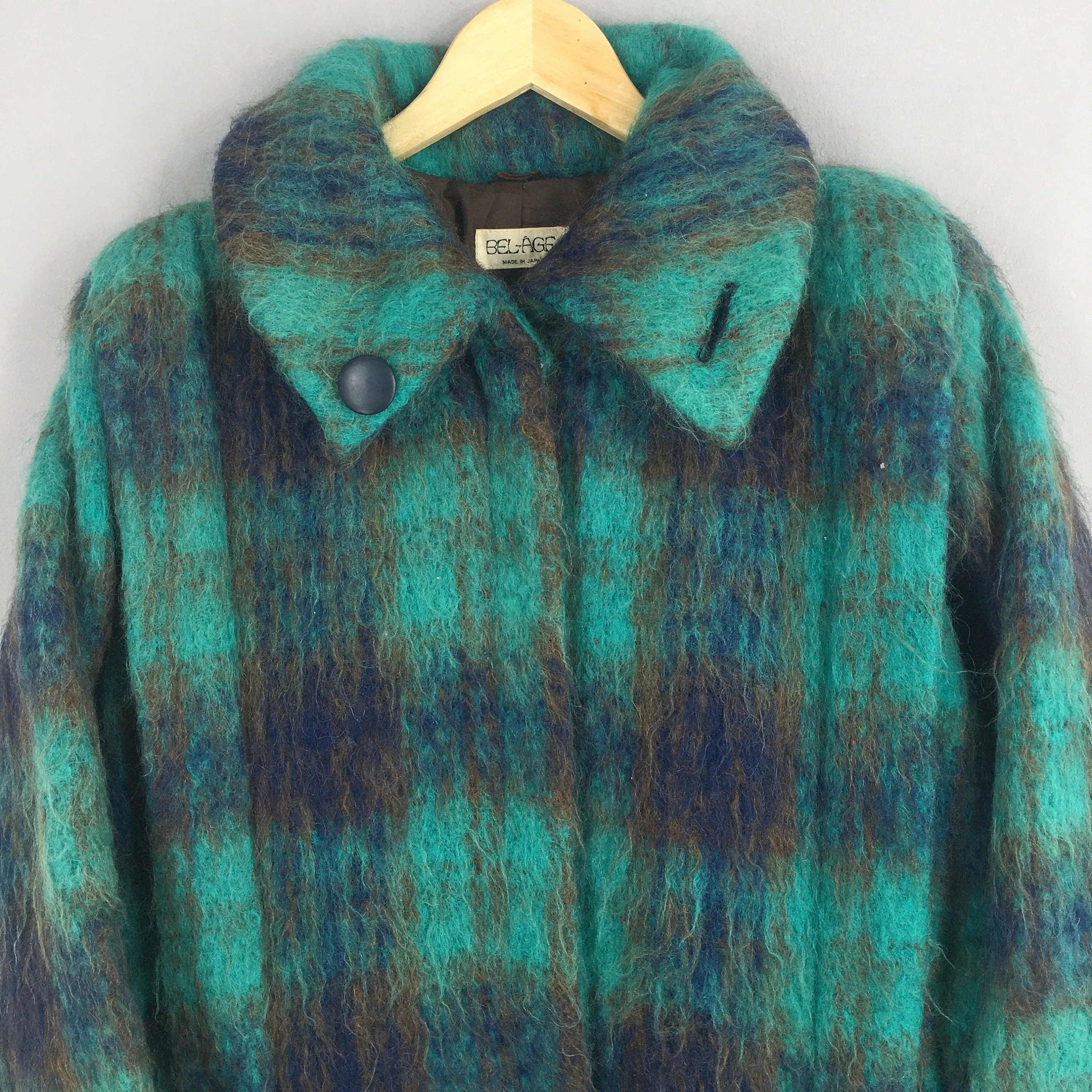 Belage Japan Checkered Tartan Mohair Button Jacket Large