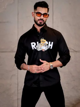 Black Club Wear Rich Printed Satin Cotton Shirt