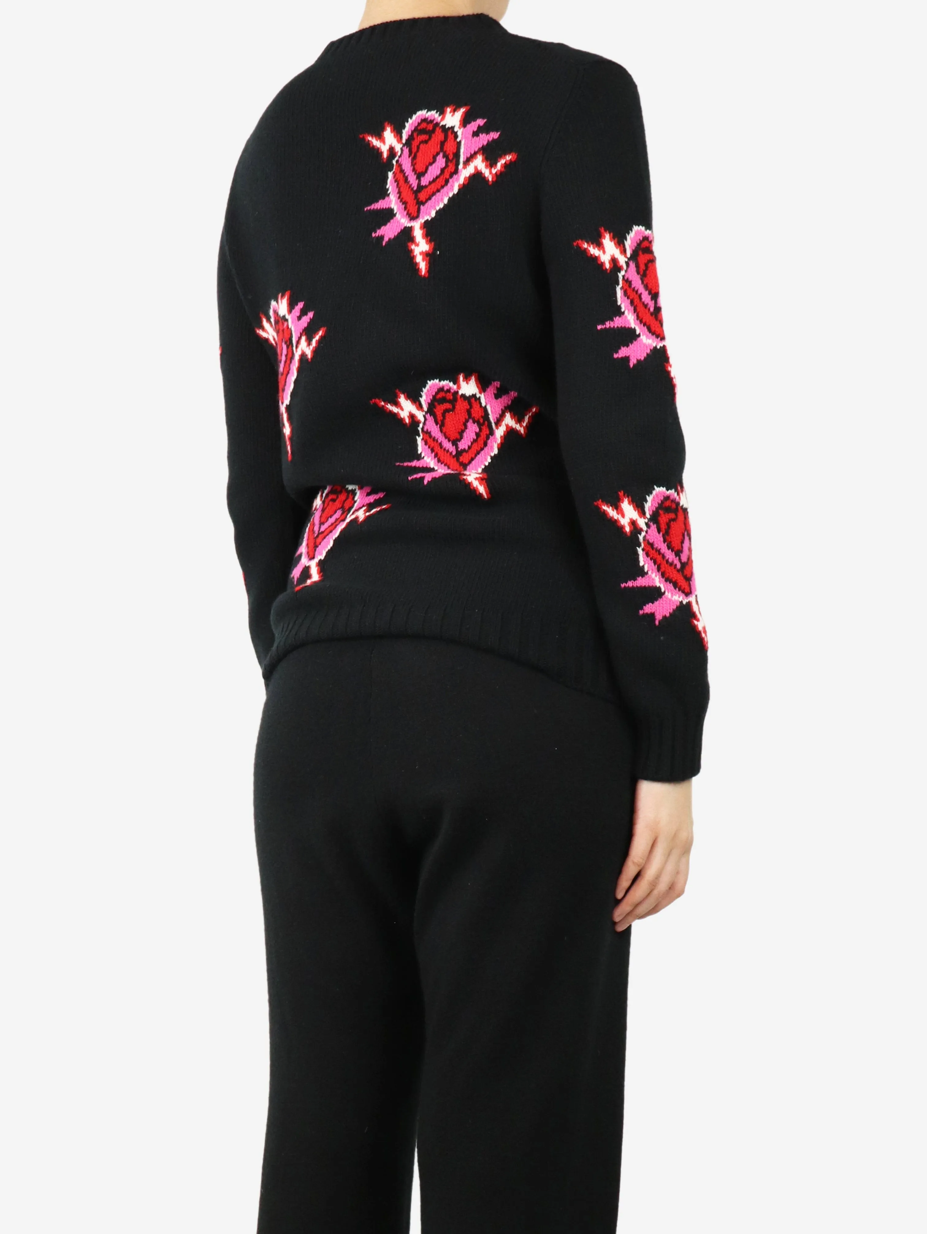 Black rose motif crewneck jumper - Size UK 10