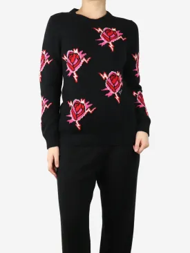 Black rose motif crewneck jumper - Size UK 10