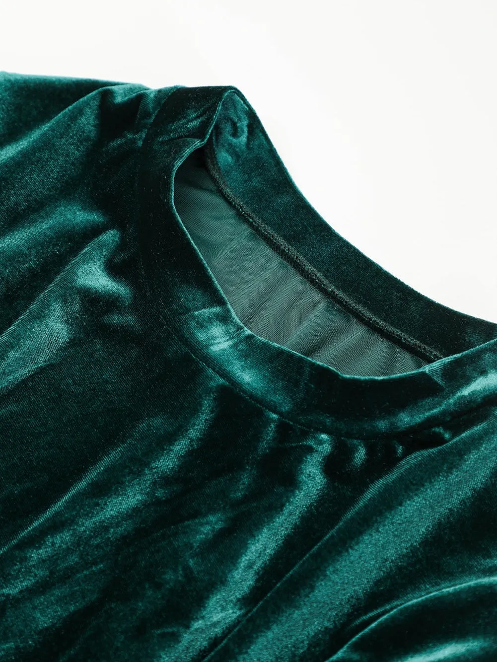 Black Velvet Puff Sleeve Ruched Bodycon Dress
