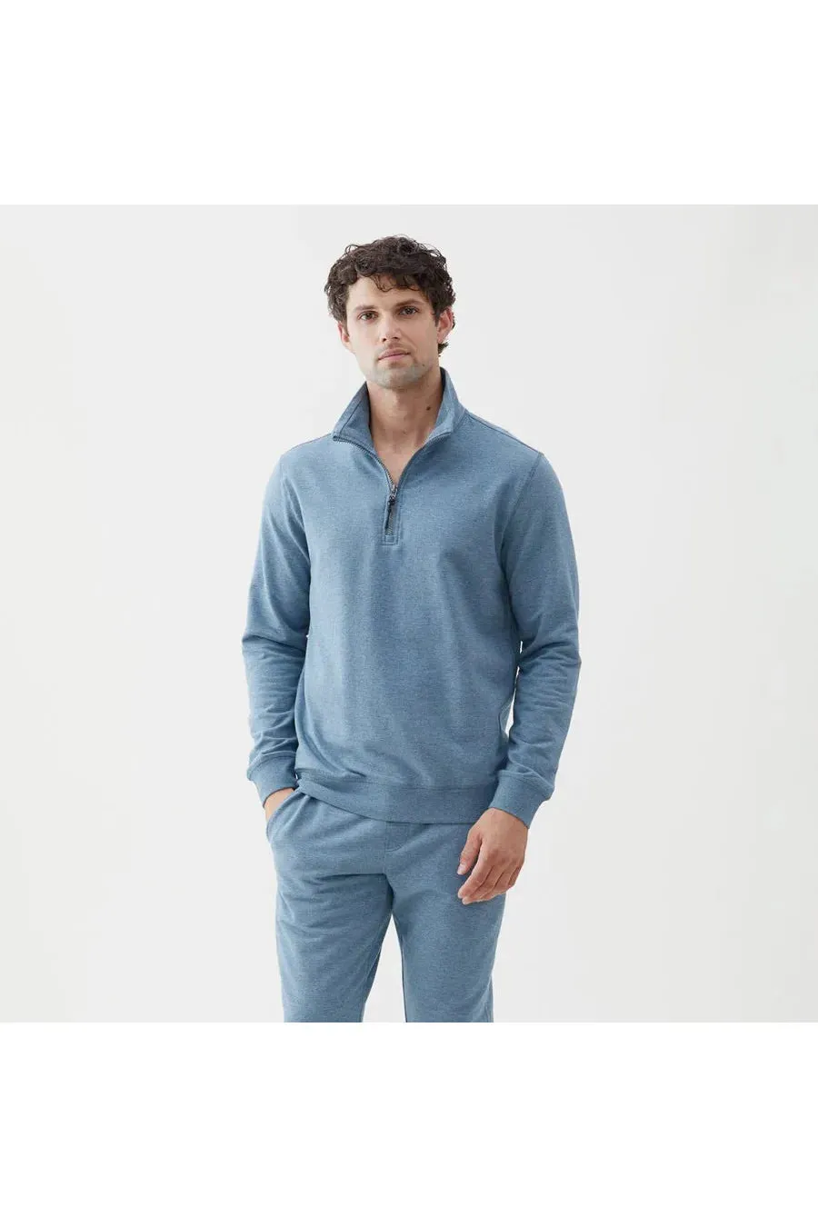 Bobby Heavy Wash Fleece Zip Mock - Copen Blue