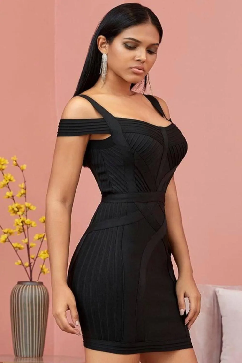 Body Contour Bustier Black Bodycon above knee Midi Dress