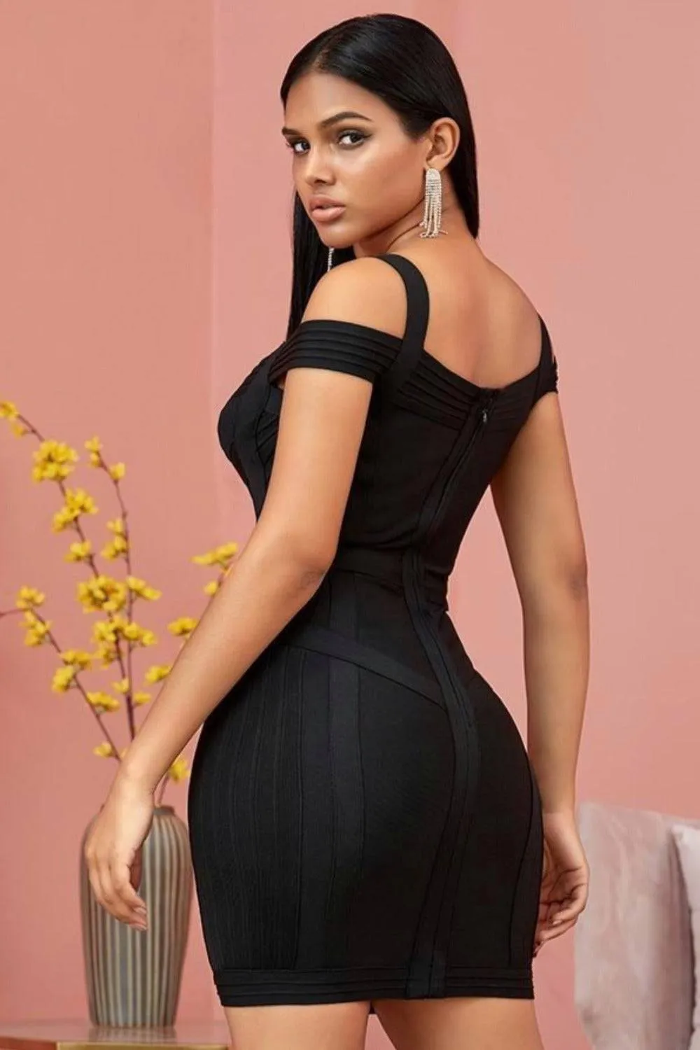 Body Contour Bustier Black Bodycon above knee Midi Dress