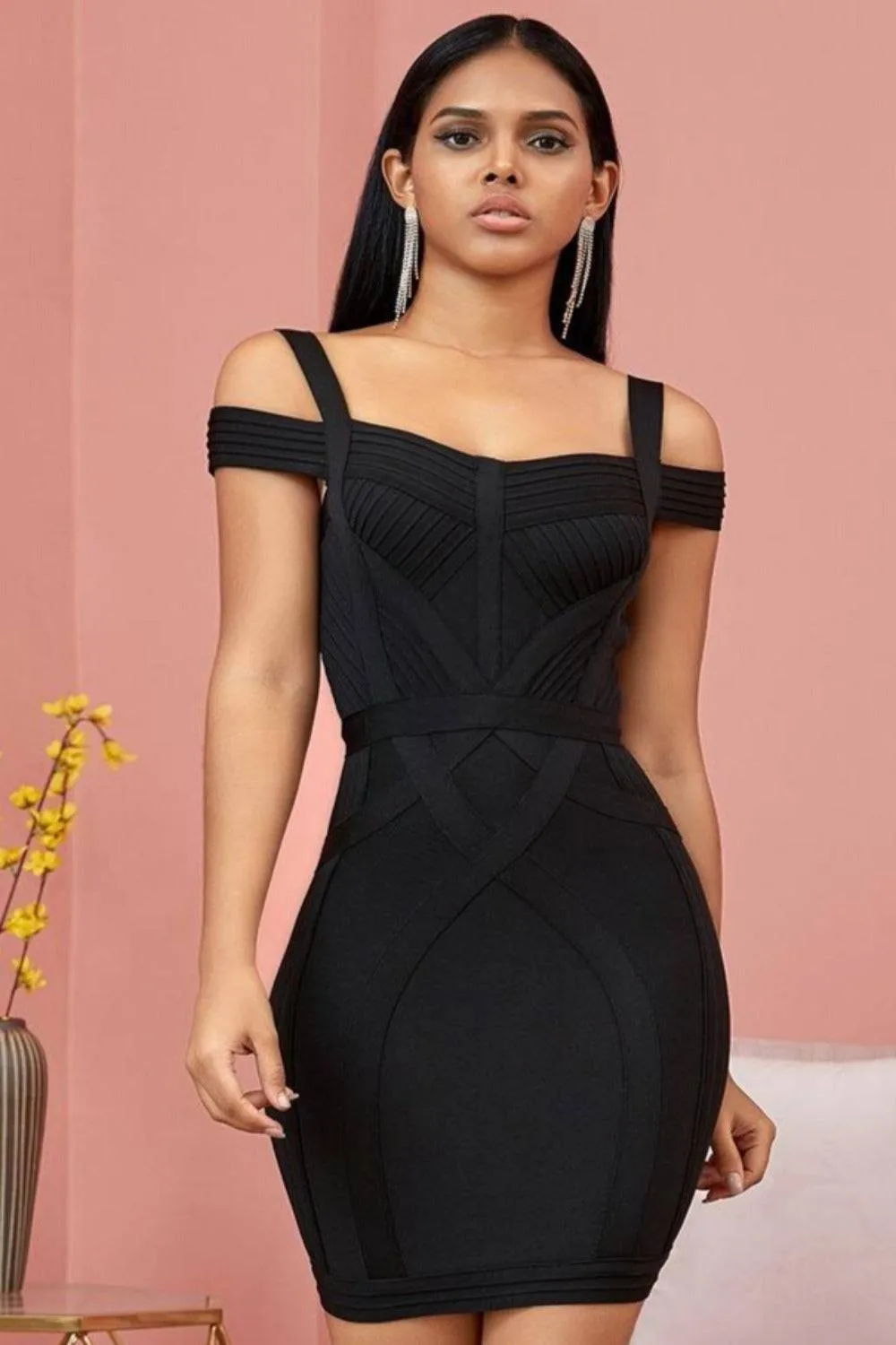 Body Contour Bustier Black Bodycon above knee Midi Dress