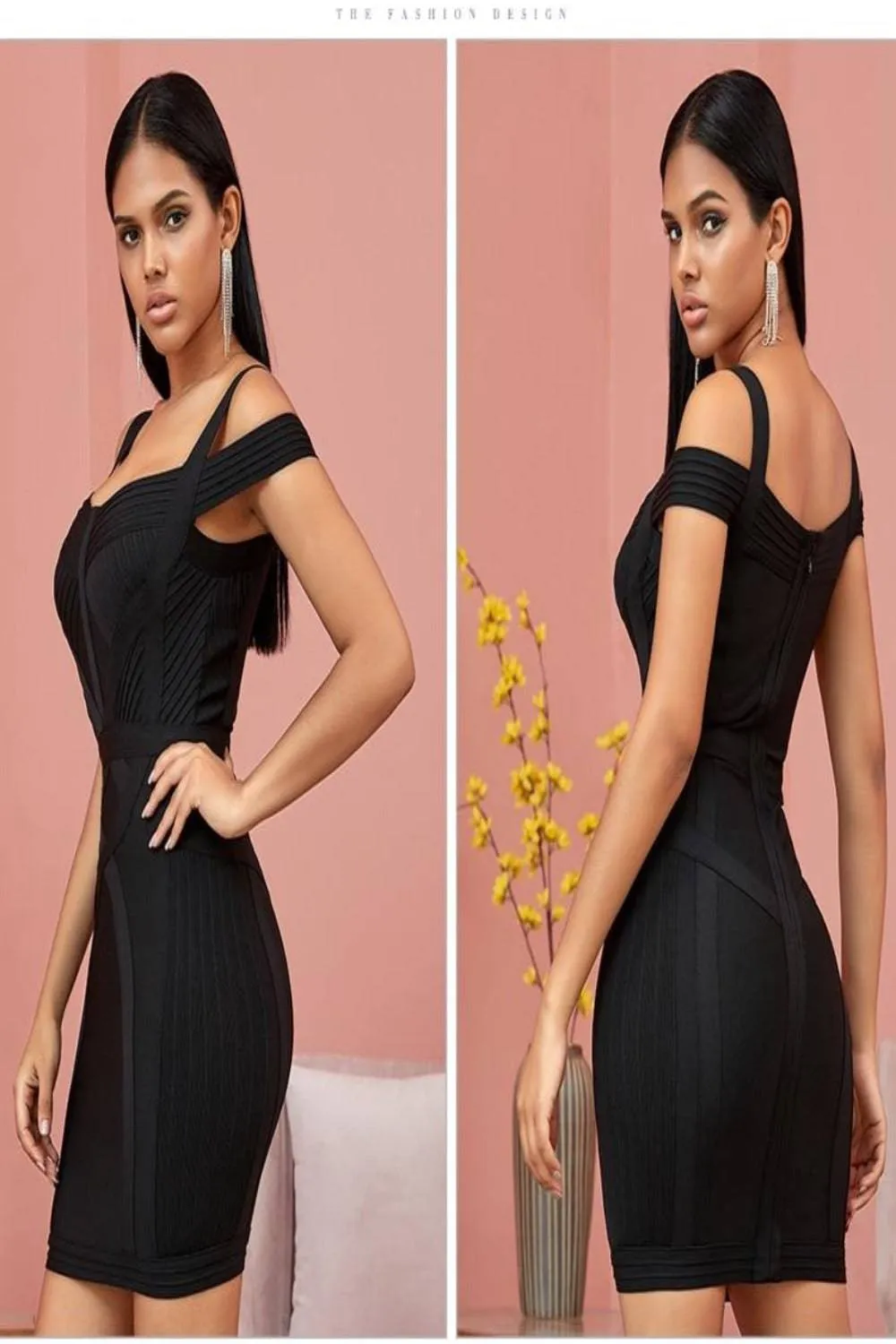 Body Contour Bustier Black Bodycon above knee Midi Dress