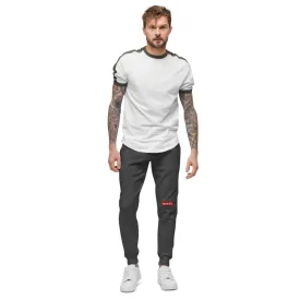 Capital H's Unisex Fleece Sweatpants (White Hoovi Print) Muted Red & Grey Logo