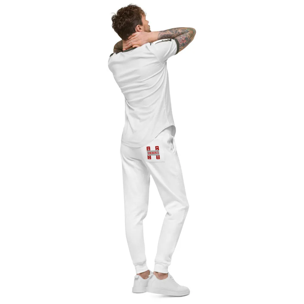 Capital H's Unisex Fleece Sweatpants (White Hoovi Print) Muted Red & Grey Logo