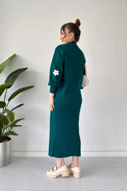 CH 483 Saimwear Flowers Printed Stretchable Ribbed Fleece Dress