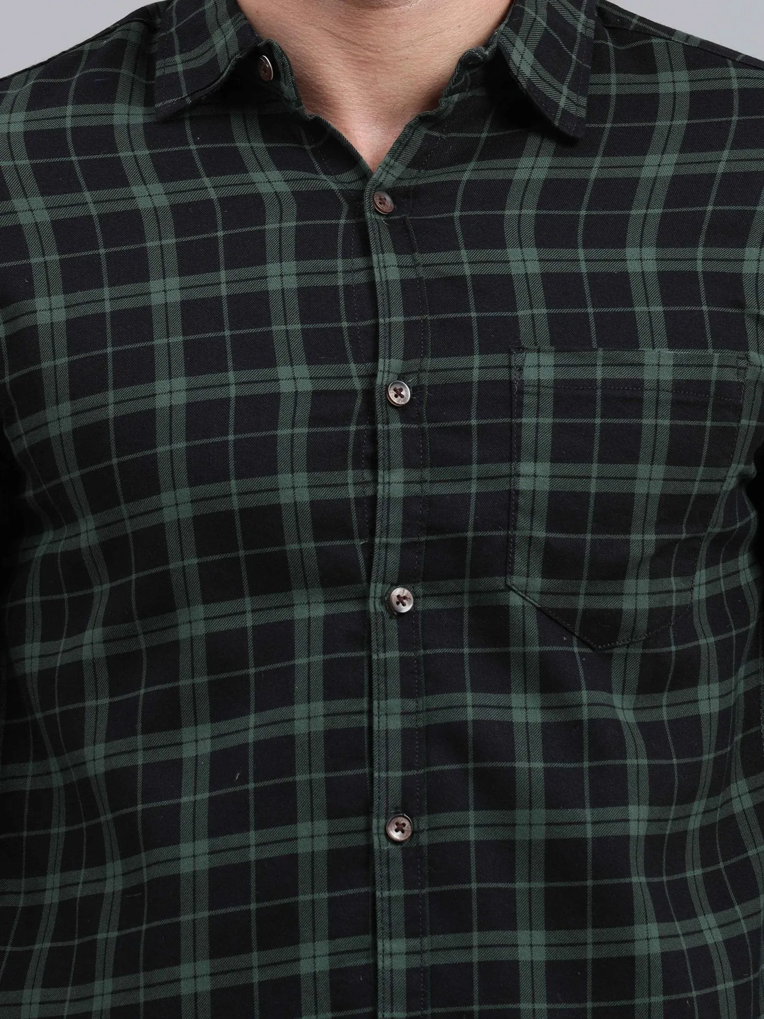 Checkered Cut Away Collar Casual Shirt