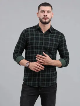 Checkered Cut Away Collar Casual Shirt