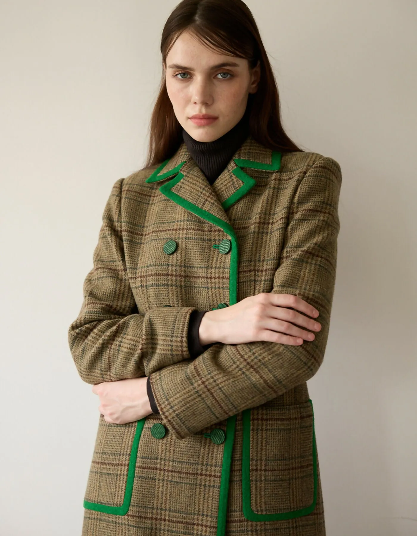 Classical Check Long Coat_VIVID GREEN
