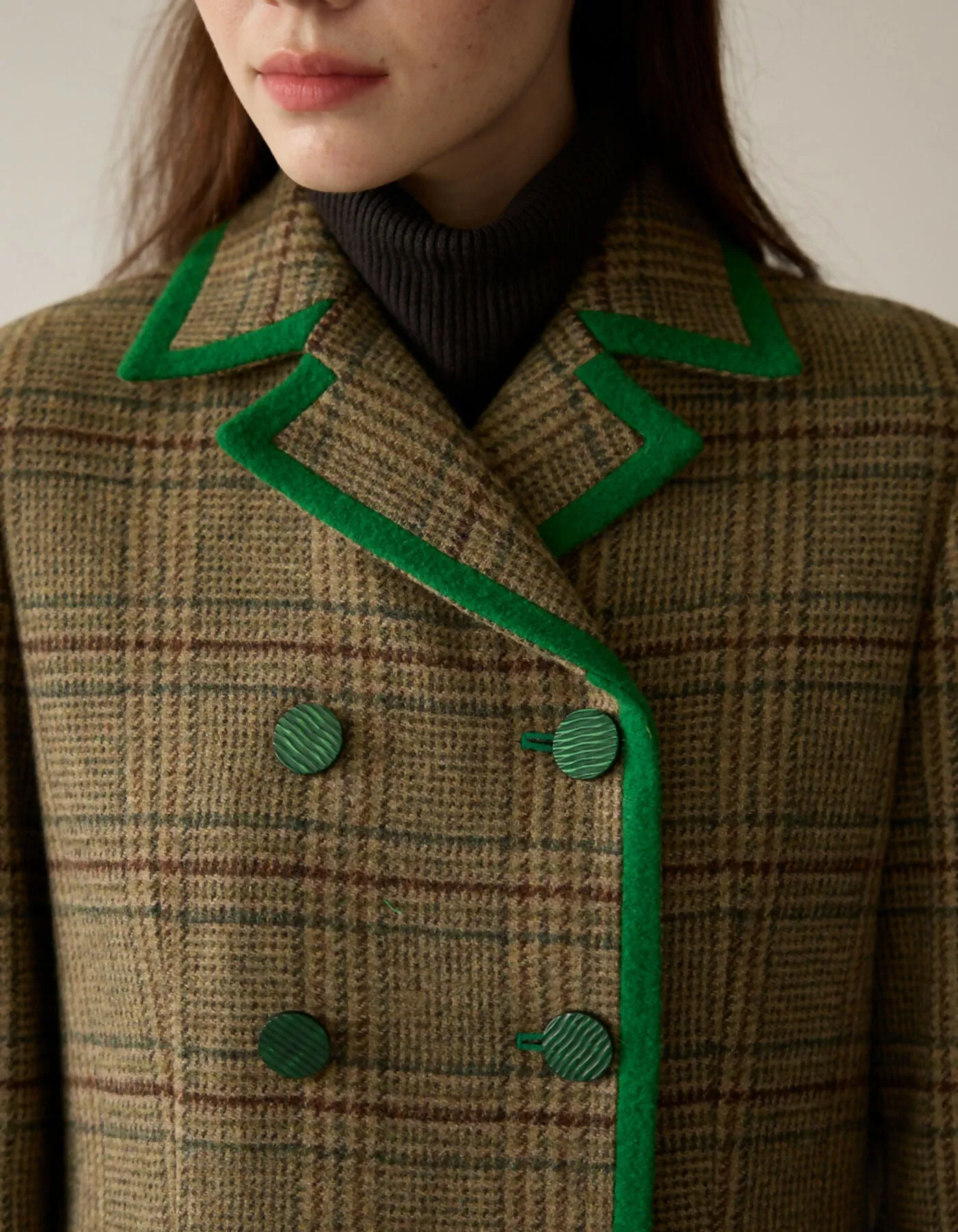 Classical Check Long Coat_VIVID GREEN