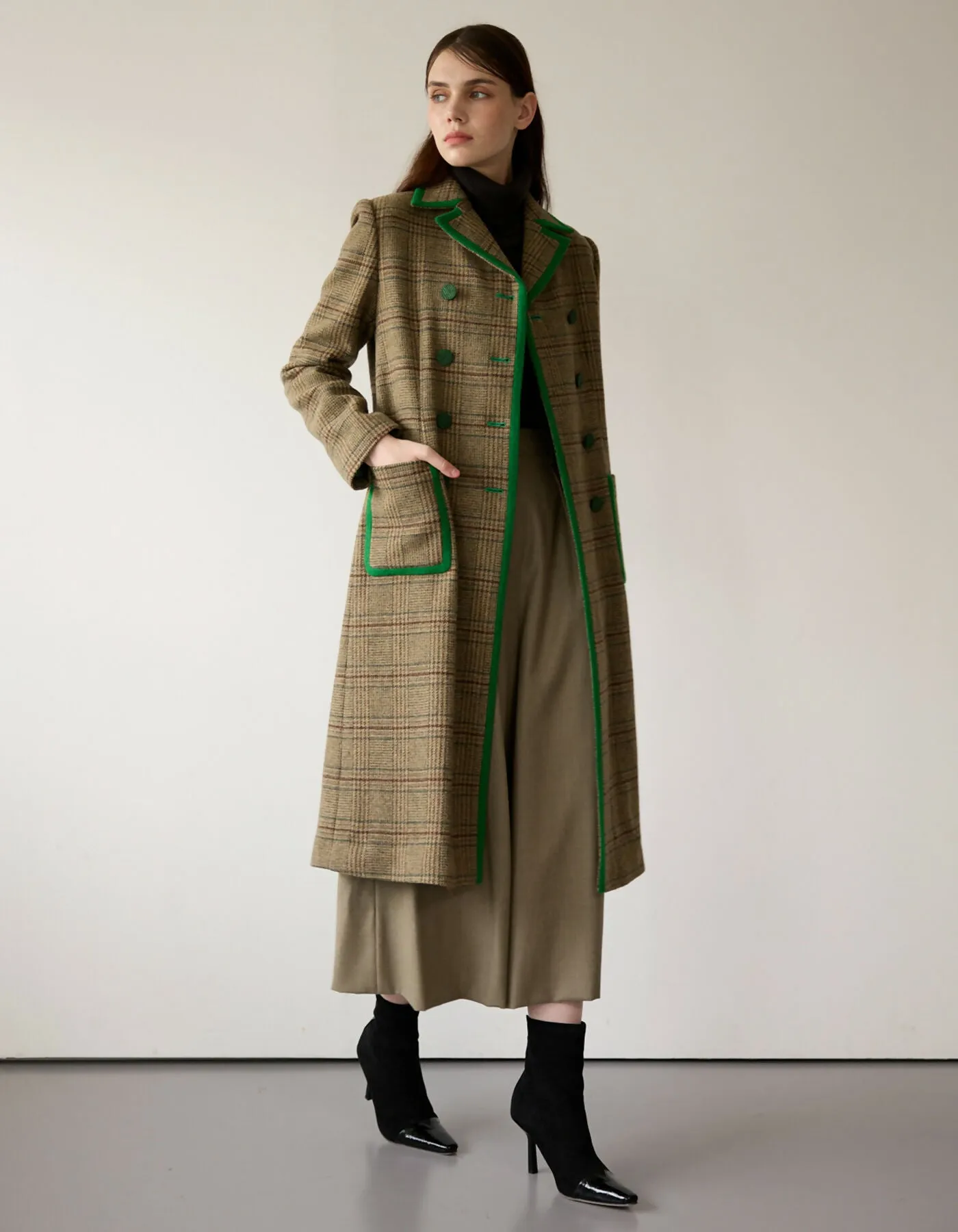 Classical Check Long Coat_VIVID GREEN