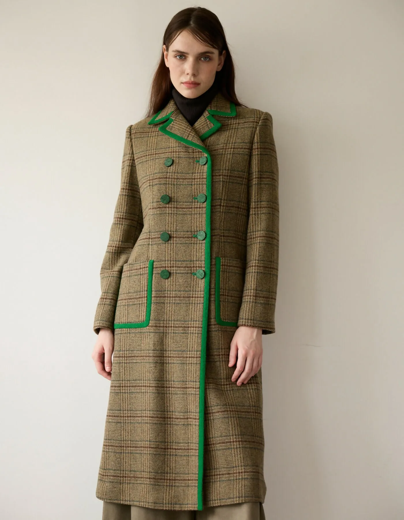 Classical Check Long Coat_VIVID GREEN