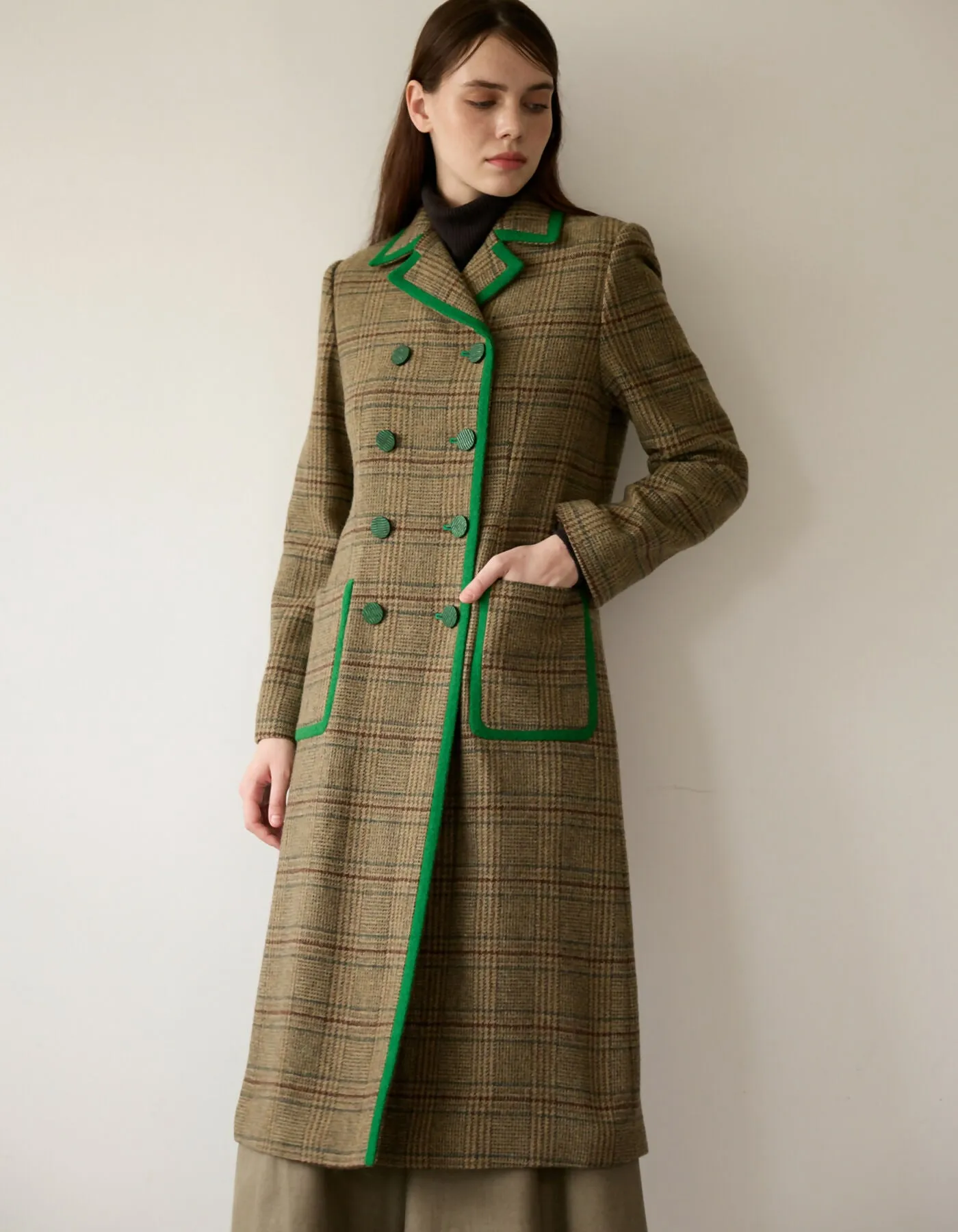 Classical Check Long Coat_VIVID GREEN