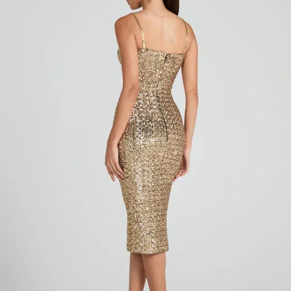 Célestine – Gold stretch sequins – Bodycon dress