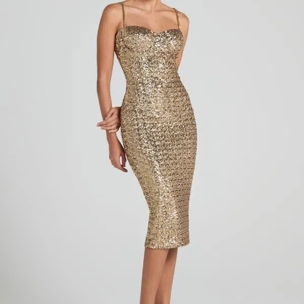 Célestine – Gold stretch sequins – Bodycon dress