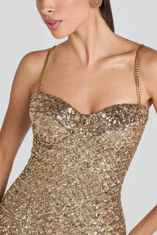 Célestine – Gold stretch sequins – Bodycon dress