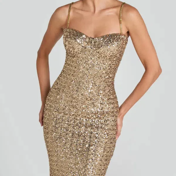 Célestine – Gold stretch sequins – Bodycon dress