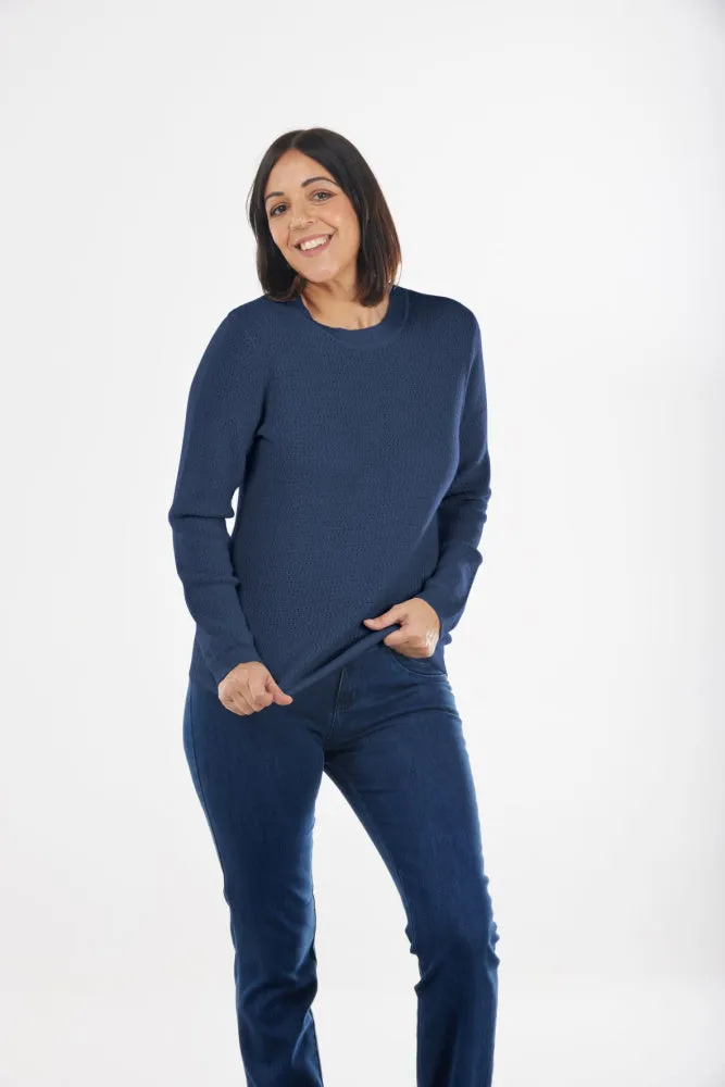 CREW NECK ALL-OVER EYELET STITCH DETAIL