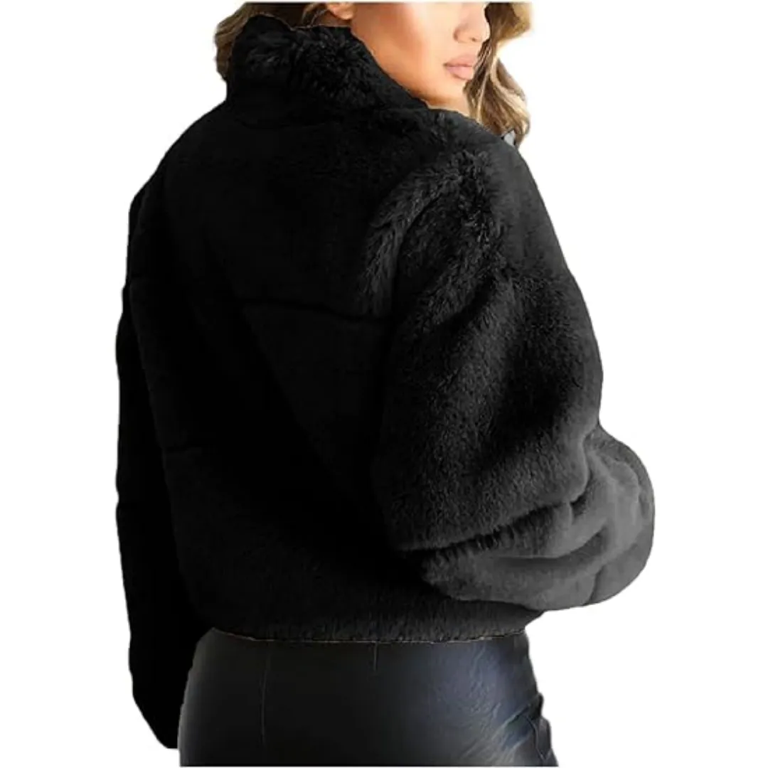 Cropped Bomber Fleece Jacket