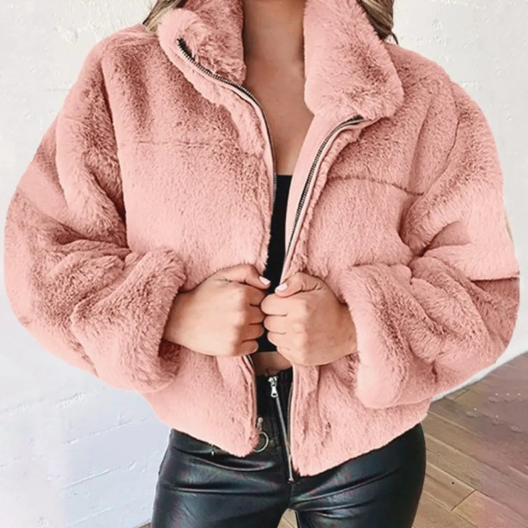 Cropped Bomber Fleece Jacket