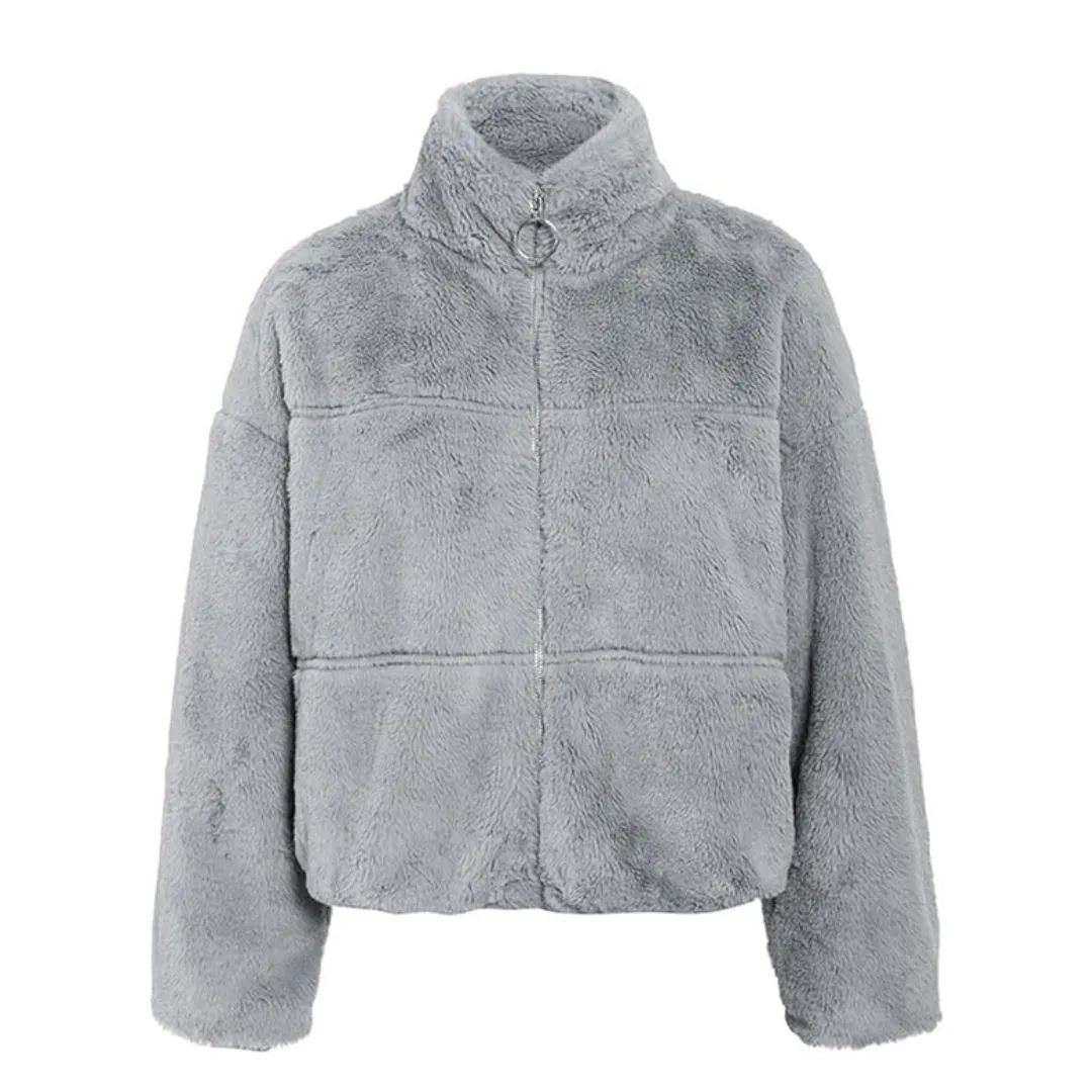 Cropped Bomber Fleece Jacket