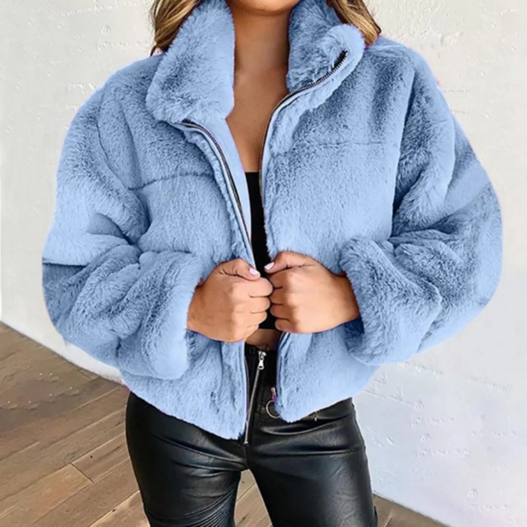 Cropped Bomber Fleece Jacket