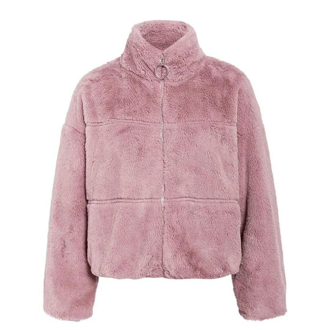 Cropped Bomber Fleece Jacket