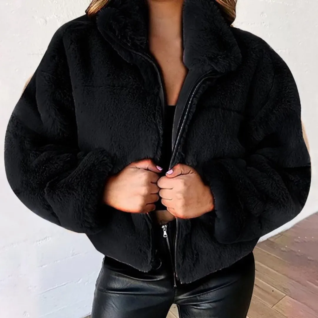 Cropped Bomber Fleece Jacket