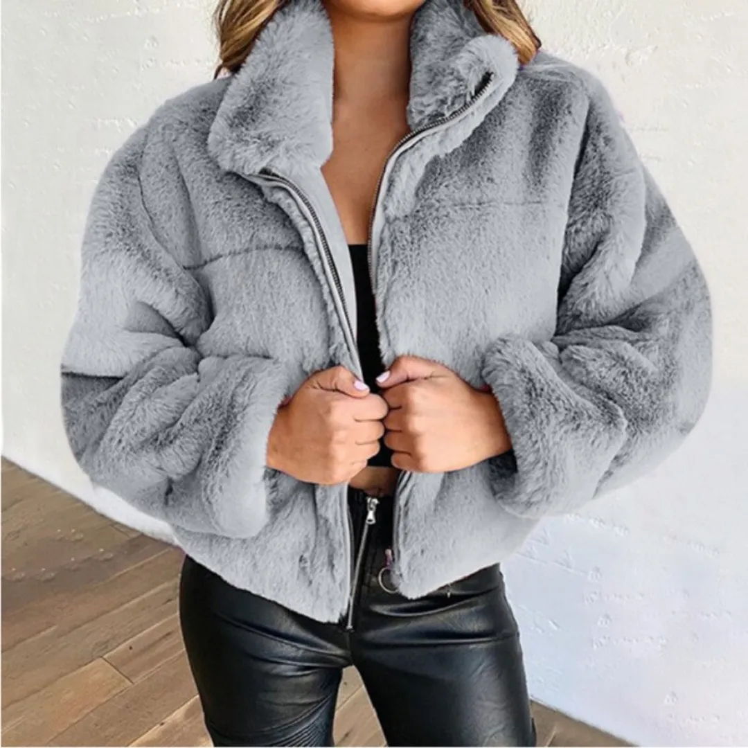 Cropped Bomber Fleece Jacket