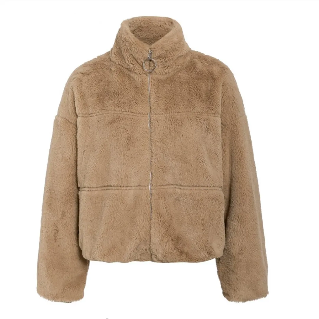 Cropped Bomber Fleece Jacket
