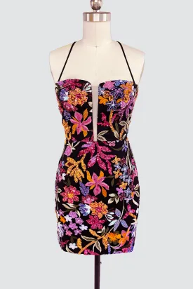 Cute Bodycon V Neck Lace Sequins Short Tight Homecoming Dresses VK24081409
