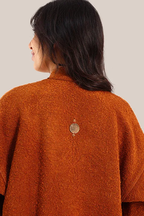 Embroidered wool blend bouclette coat